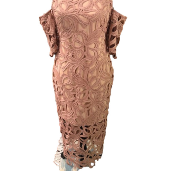 NWOT REVOLVE ELLIATT Chalk Pink Cold-Shoulder Sight Lace Dress, Sz Medium - Picture 5 of 11